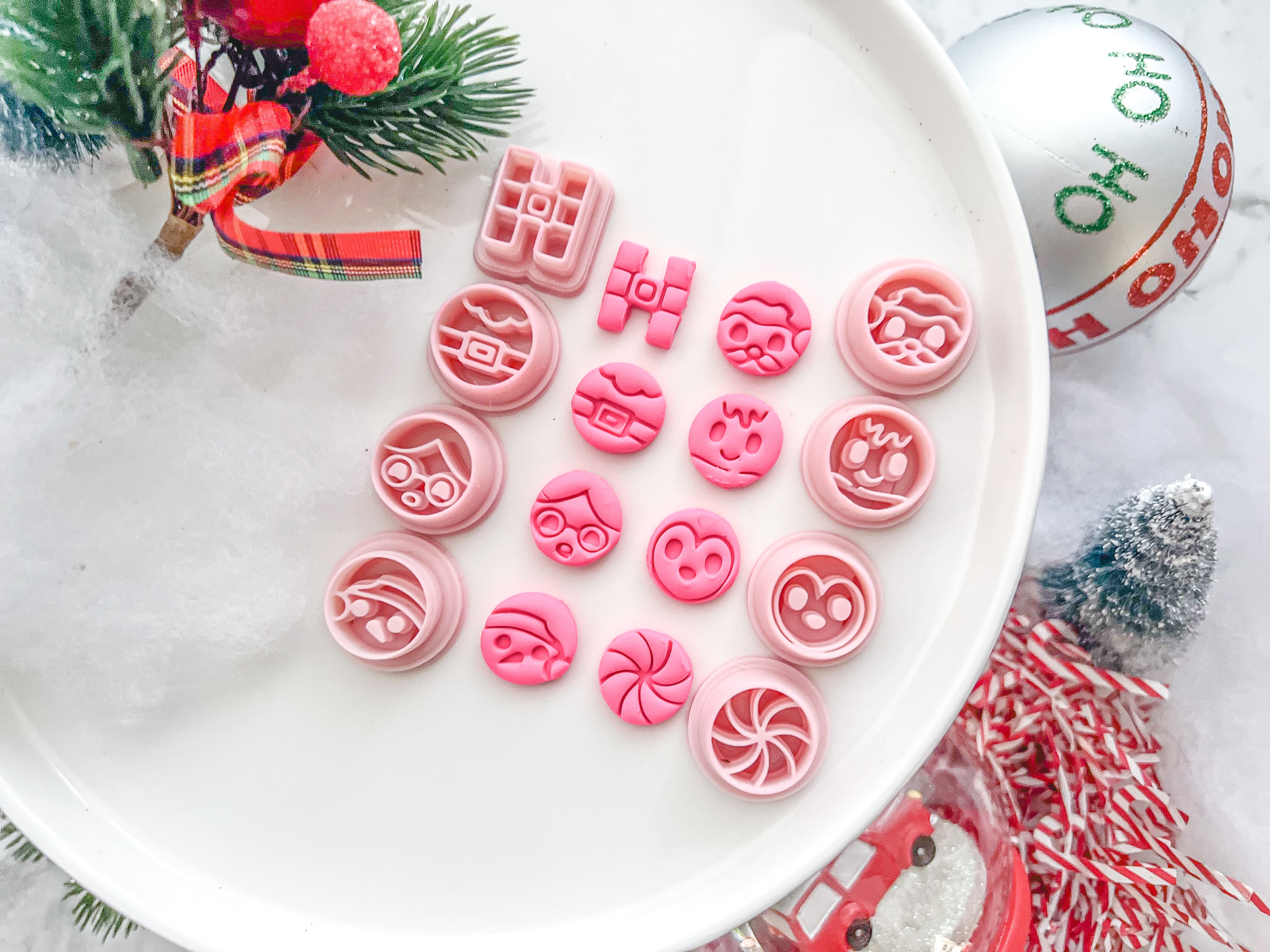 Christmas Santa Snowman Elf Gingerbread Button Polymer Clay Cutter