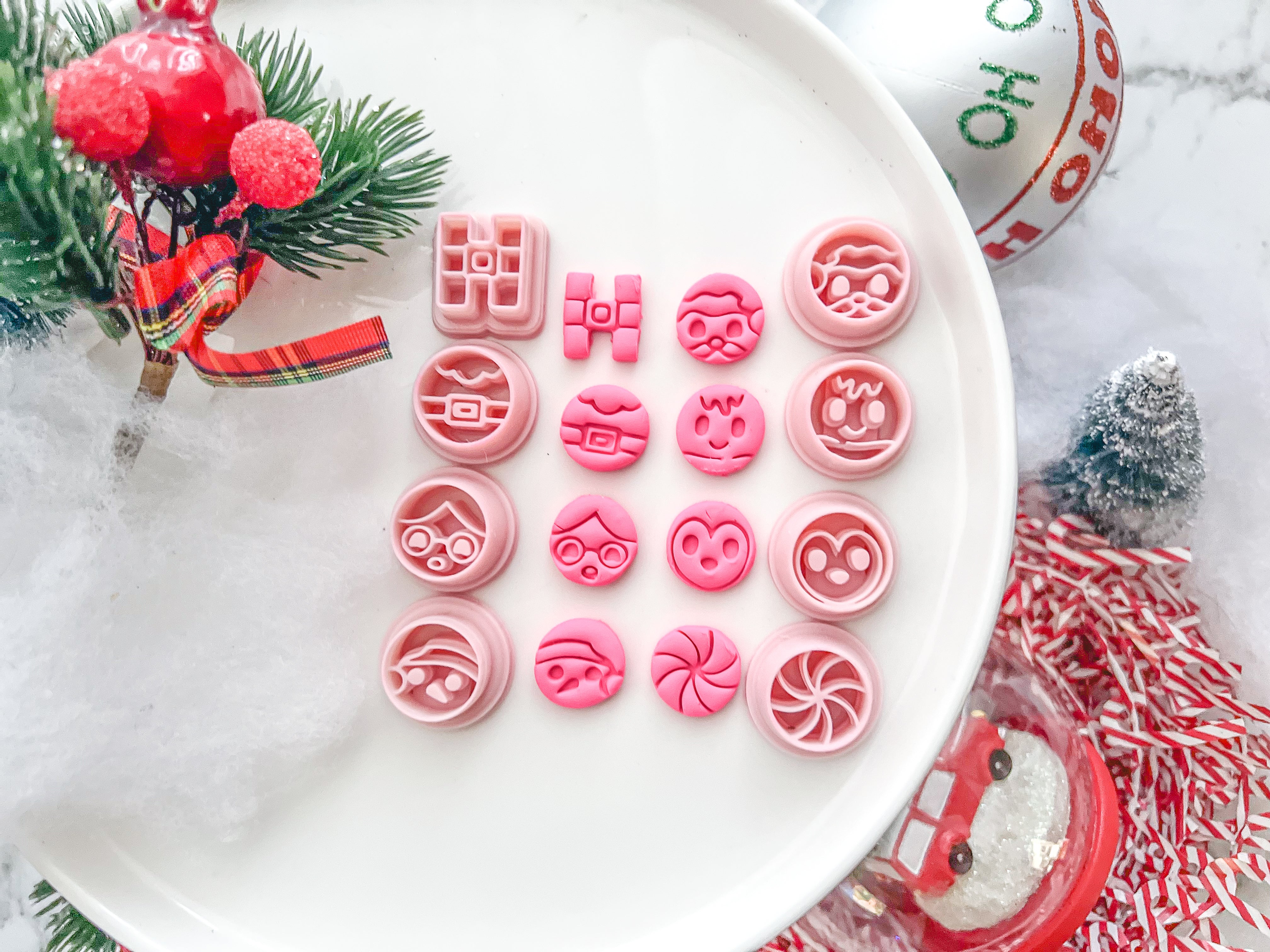 Christmas Santa Snowman Elf Gingerbread Button Polymer Clay Cutter