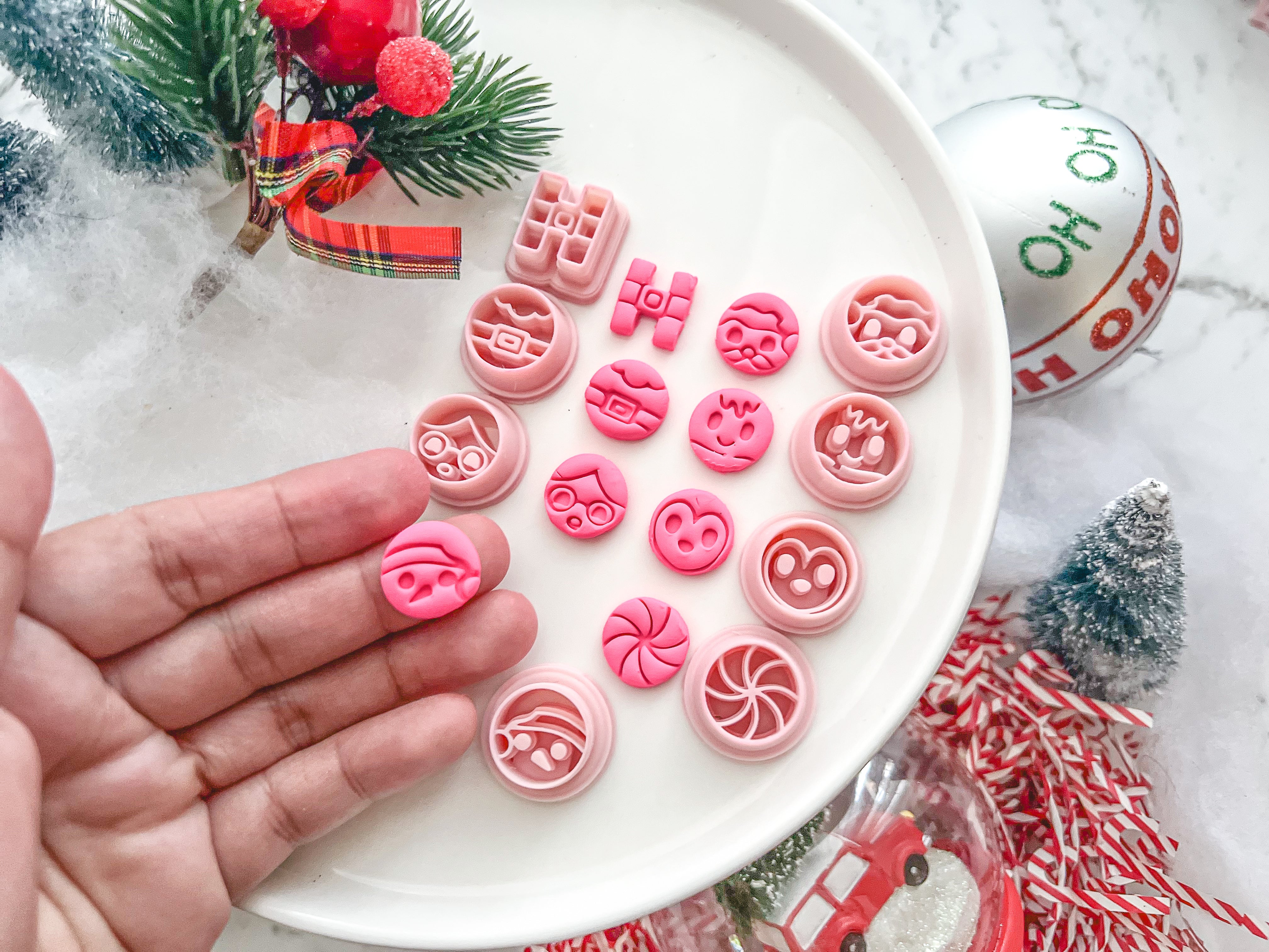 Christmas Santa Snowman Elf Gingerbread Button Polymer Clay Cutter