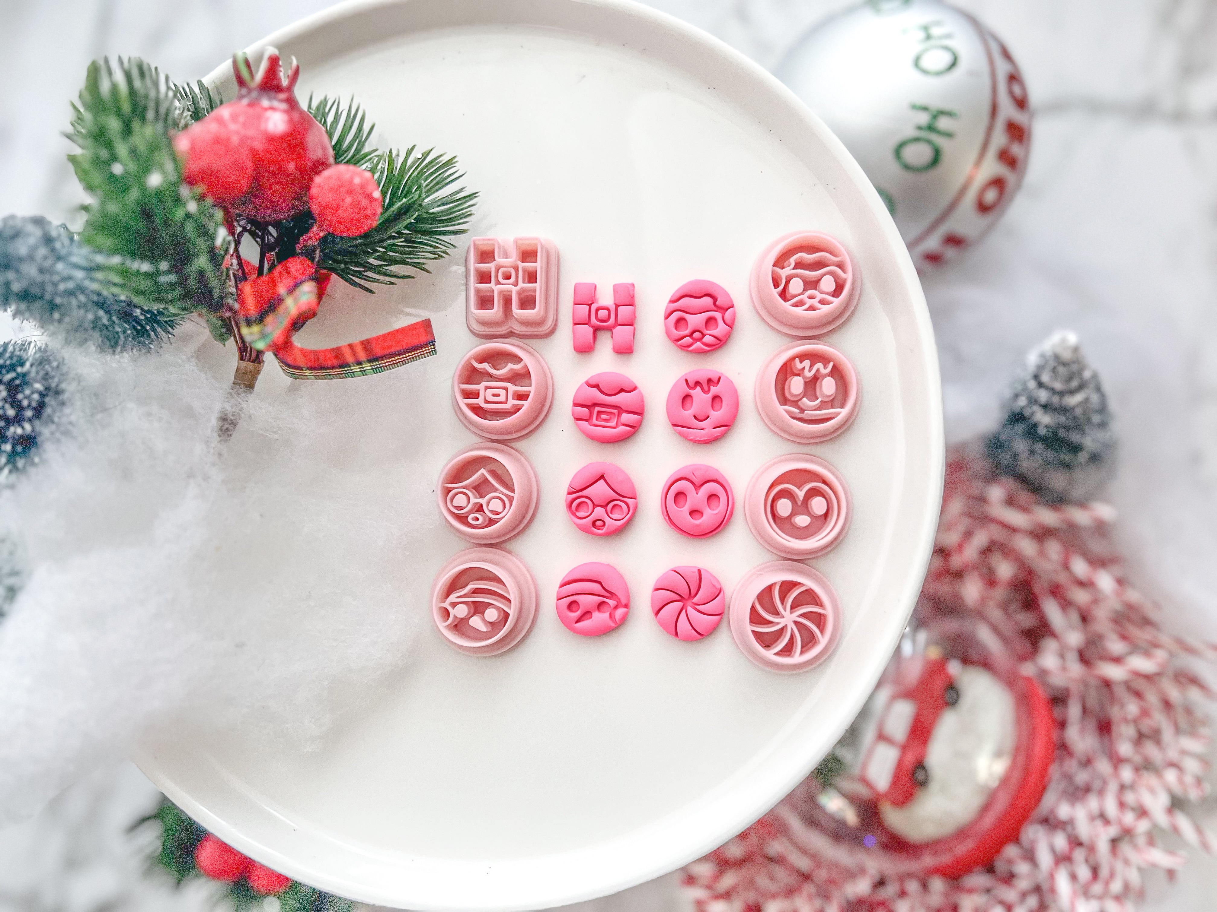 Christmas Santa Snowman Elf Gingerbread Button Polymer Clay Cutter