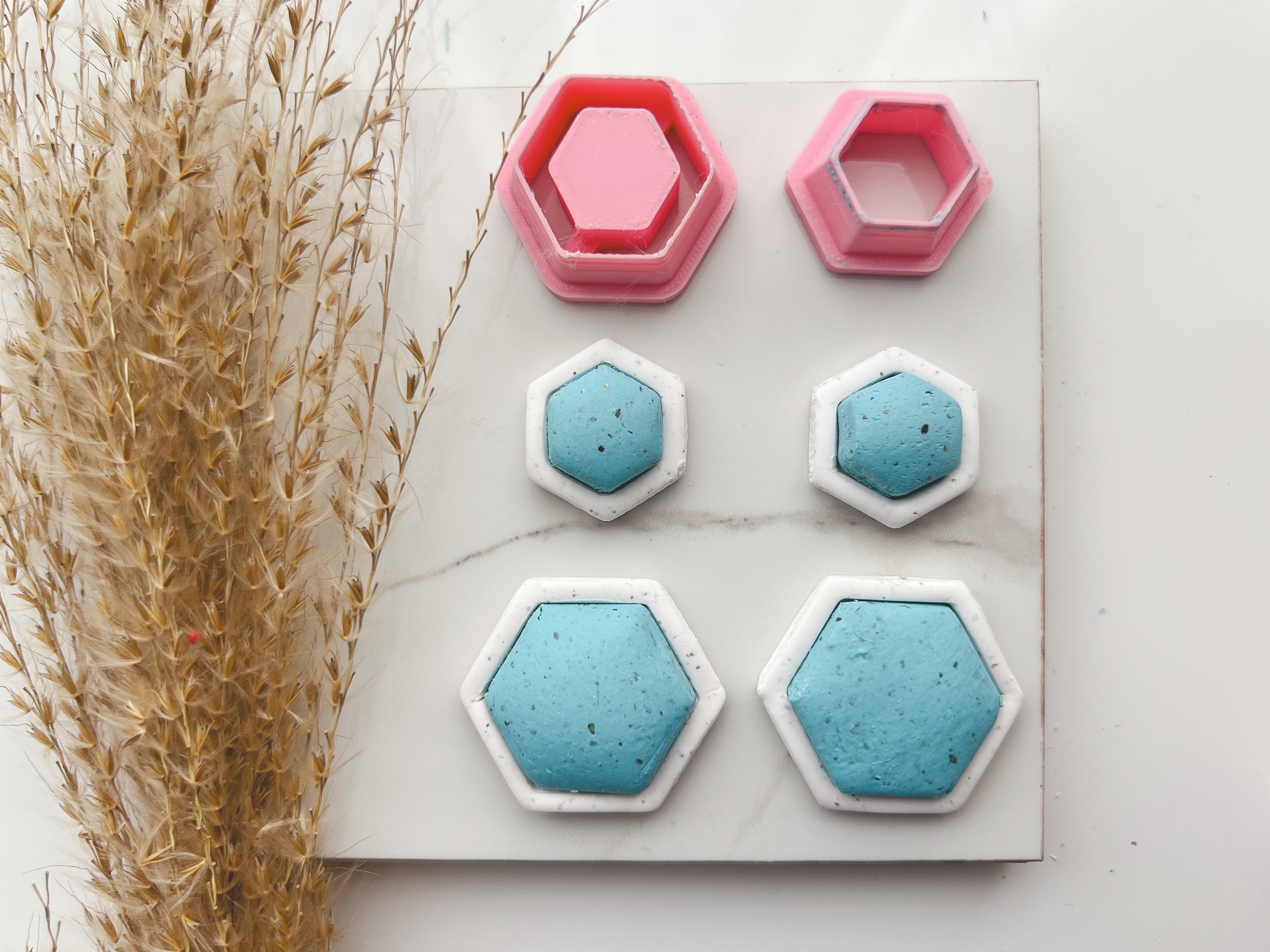 Hexagon Bezel Cutter Set (2pc set) | Hexagon Setting Shape Set Polymer Clay Cutters