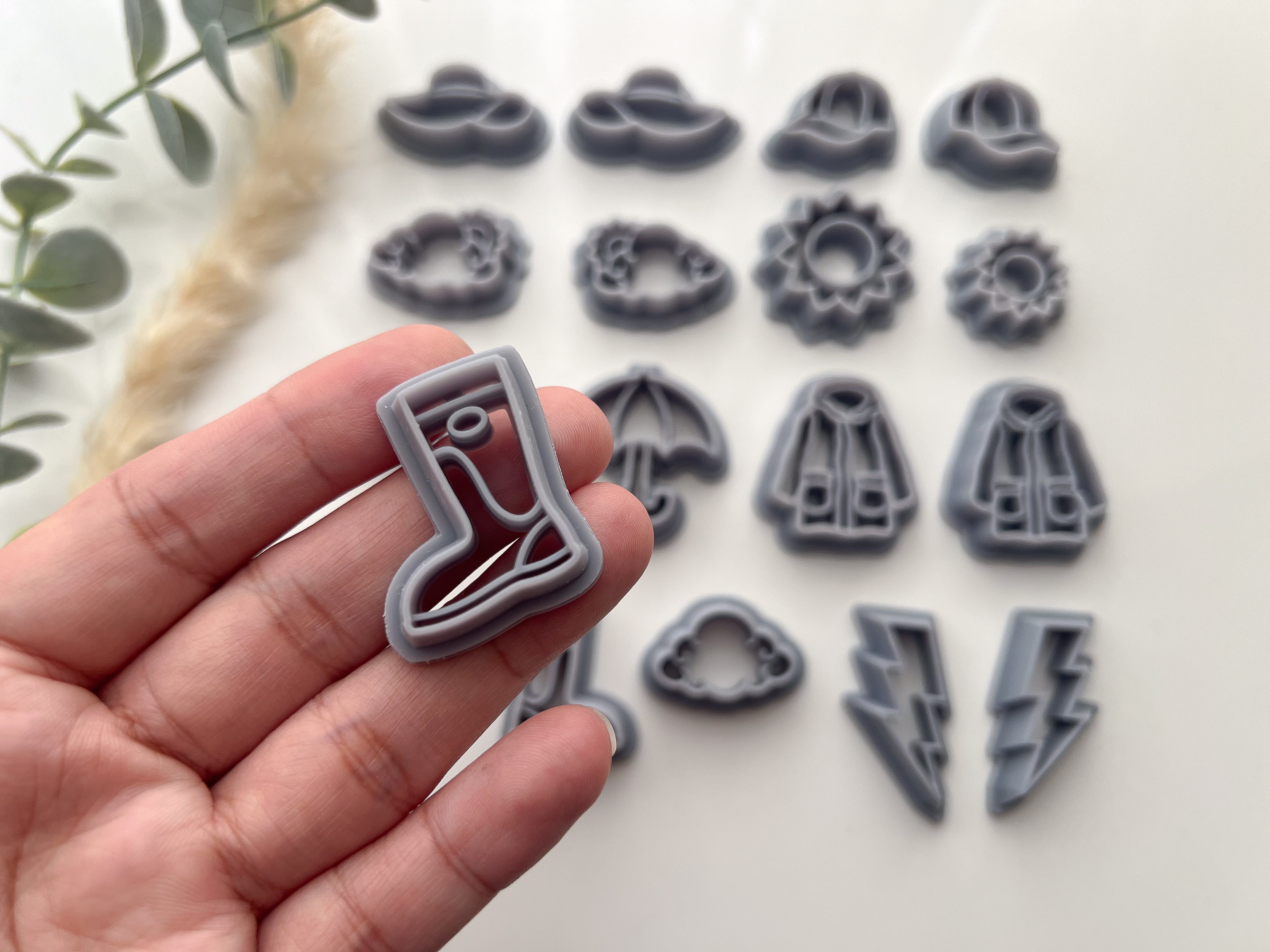 Rain or Shine | Sun | Umbrella | Boots | Raincoat | Lightning | Hat Shaped Polymer Clay Cutter • Clay Cutter