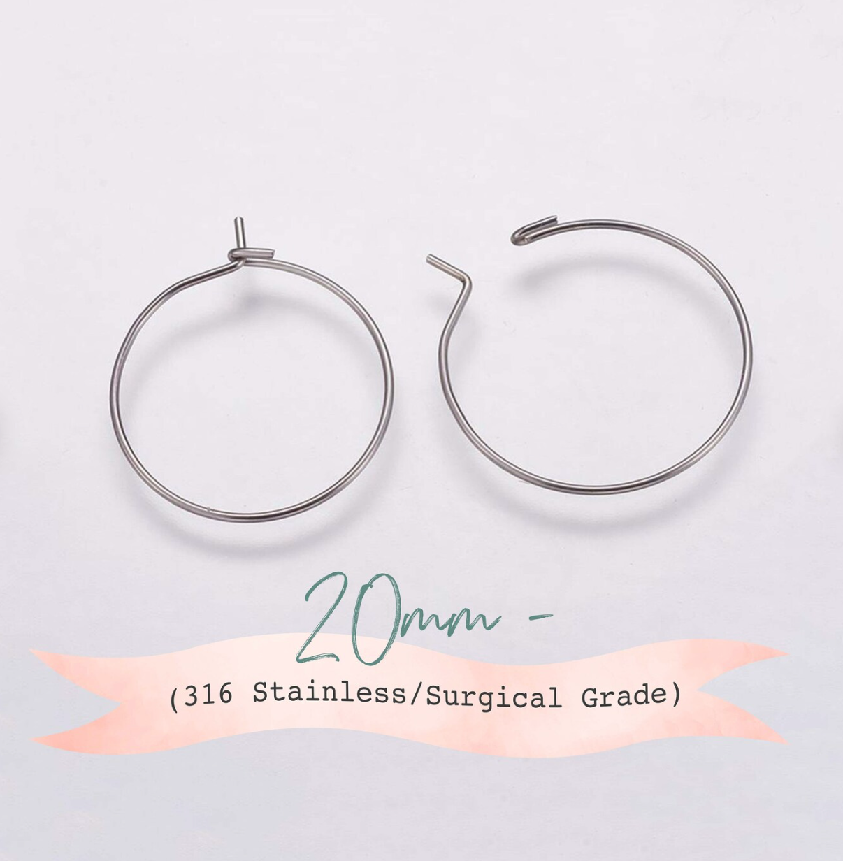 20mm, 316 Stainless Steel Hoop / Surgical Grade Hoops Earrings Findings, Wine Glass Charms Findings in Stainless Steel Colour