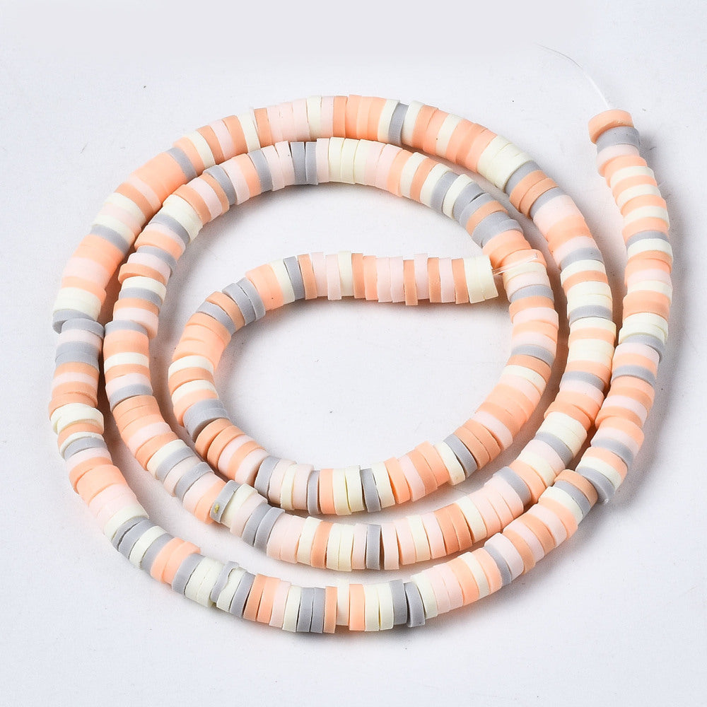 1 Strand, 4mm, Heishi Beads, Environmental Handmade Polymer Clay Beads, Disc/Flat Round  in Mixed Peach shades