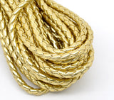 2 Meters, 5mm, Faux Leather Jewelry Braided Cord Gold