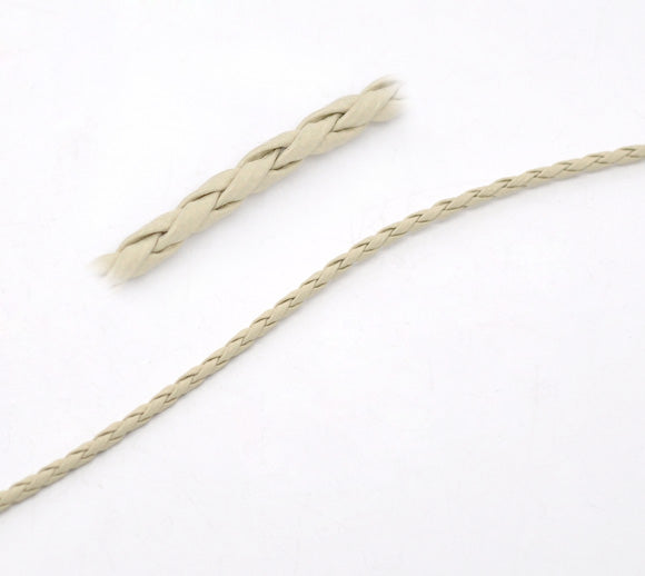 2 Meters, 3mm, Faux Leather Jewelry Braided Cord Beige