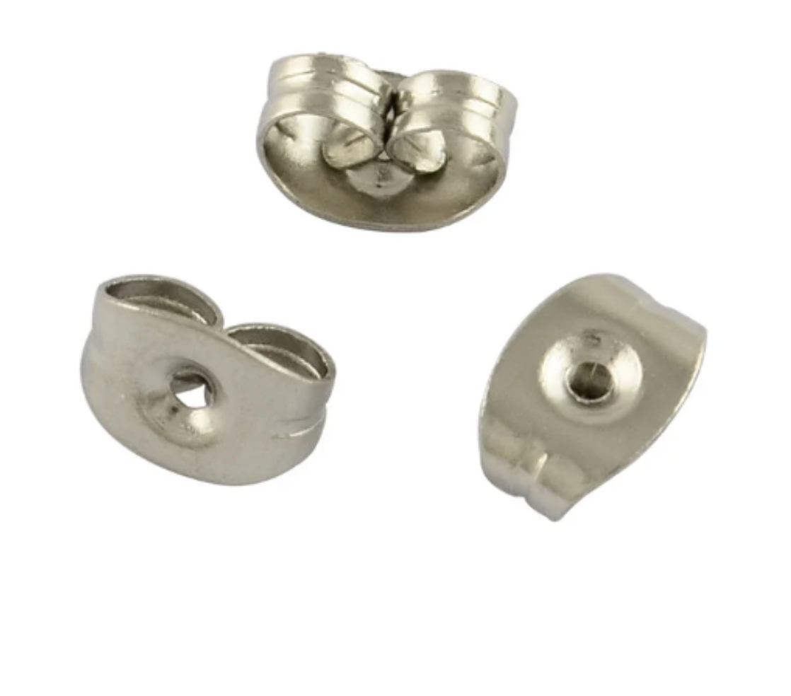 50pcs (25pairs), 3/4/5/6/8/10/12mm, 304 Stainless Steel Flat Round Blank Peg Ear Stud Components with ear backs, in Stainless Steel Colour