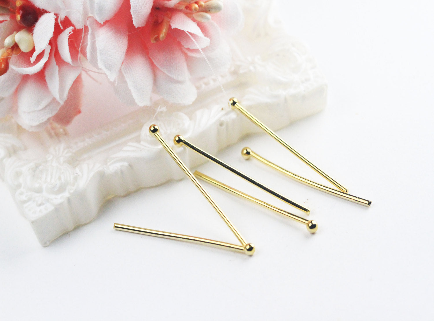 5pcs 27mm 14K Light Gold Plated Brass 1mm thick strong Ball Headpin