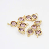 2pcs, 13x8x3.5mm Real Gold Plated Brass Glass Normal Links, 1/1loops, Faceted Flat Round, Plum