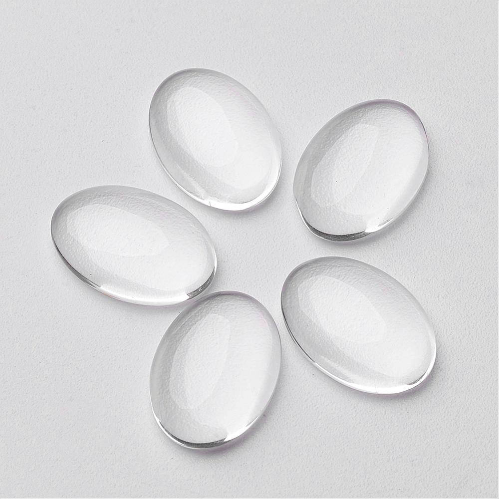 15pcs, 14x10mmx4mm, Transparent Glass Cabochons, Oval, Clear