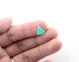 20pcs, 10~16x2mm, Cotton Tassel Pendant Decorations, With Unwelded Iron Jump Rings, Golden, Pale Turquoise