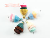 2pcs, 3.5cm, Mini 3 Layer Multi Coloured Cotton Tassel III