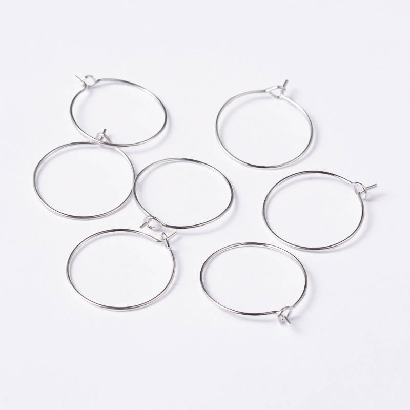 20pcs,  20mm,  Silver Plated Brass Earring Hoops