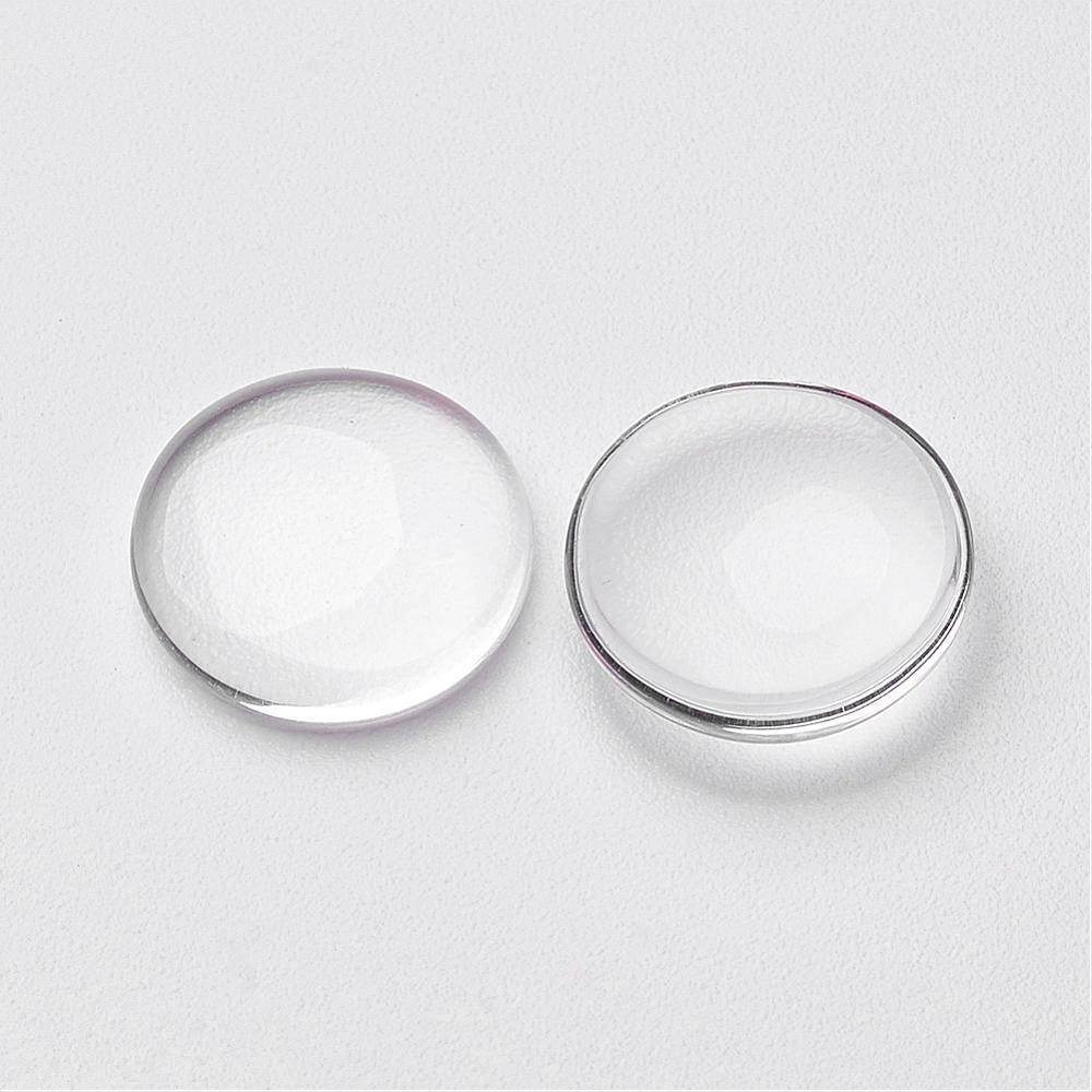 10pcs, 20mm, Transparent Dome Glass Cabochons, Half Round, Clear