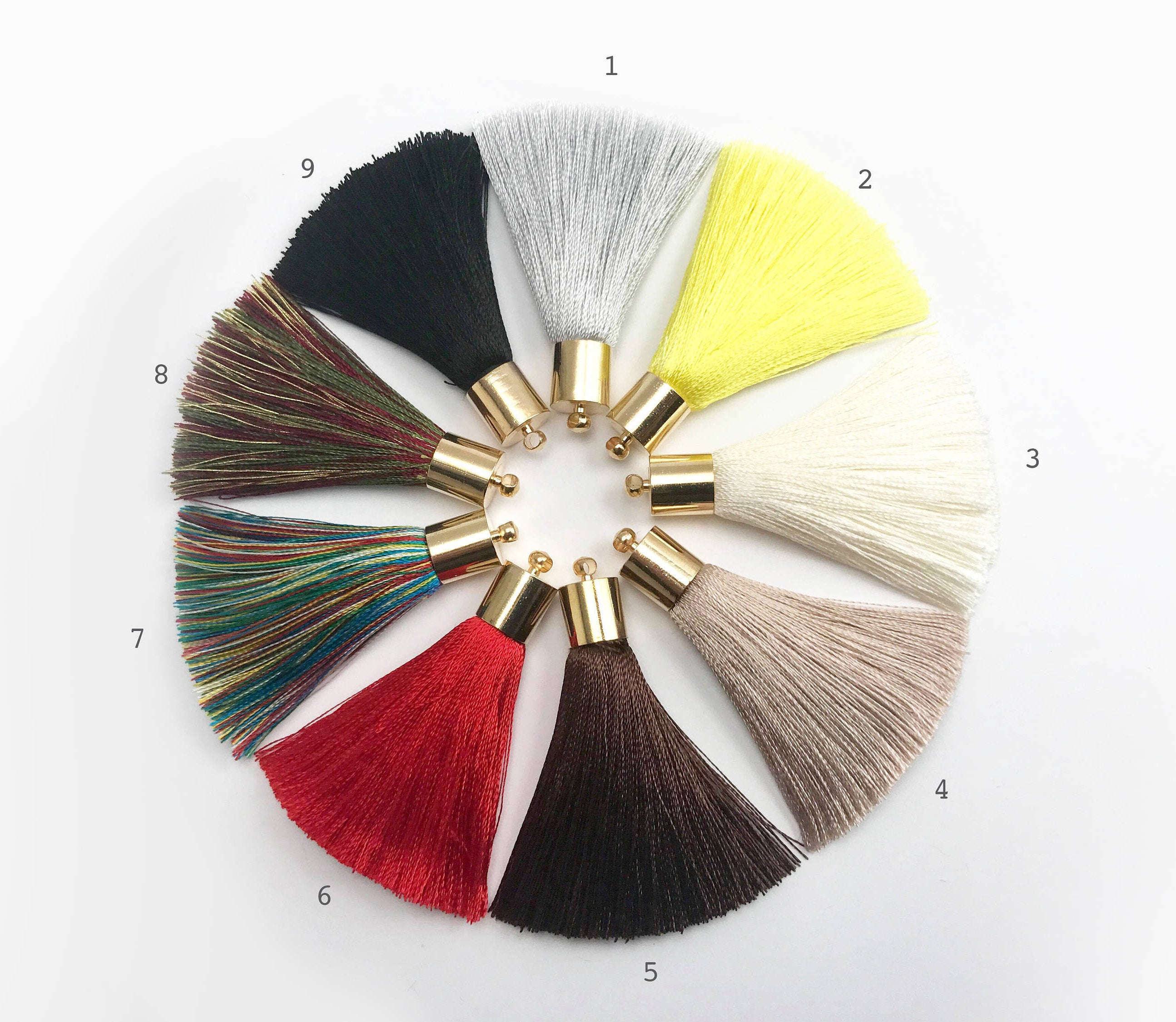 2pcs, 50mm Beautiful Silk Tassel With Gold Cap IV