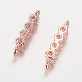 1pc, 2x11x3mm, Brass Micro Pave Cubic Zirconia Links, Cadmium Free & Lead Free, Strip, Rose Gold