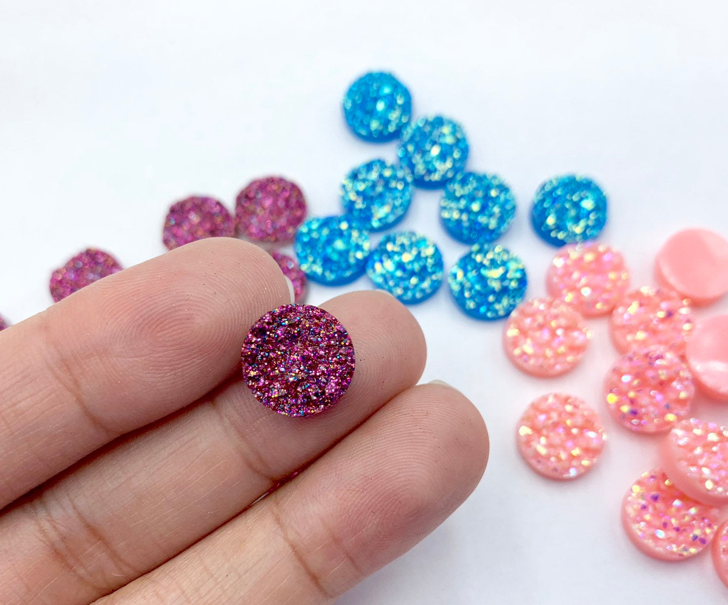 10pcs, 12mm Resin Cabochons, Flat Round, AB Color