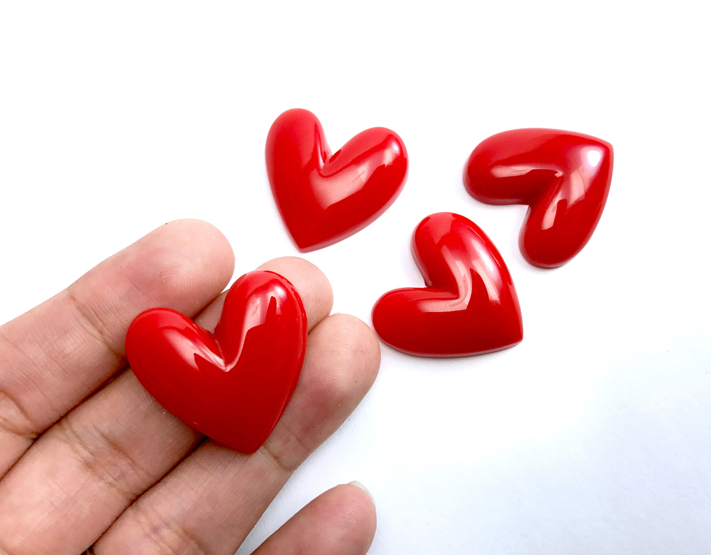 2pcs, Approx 28x26mm , Resin Hot Red Heart, Flat back Cabochons for Hair Bow Center, Scrapbooking, Embellishment