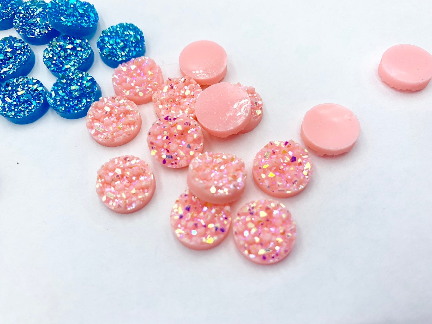 10pcs, 12mm Resin Cabochons, Flat Round, AB Color