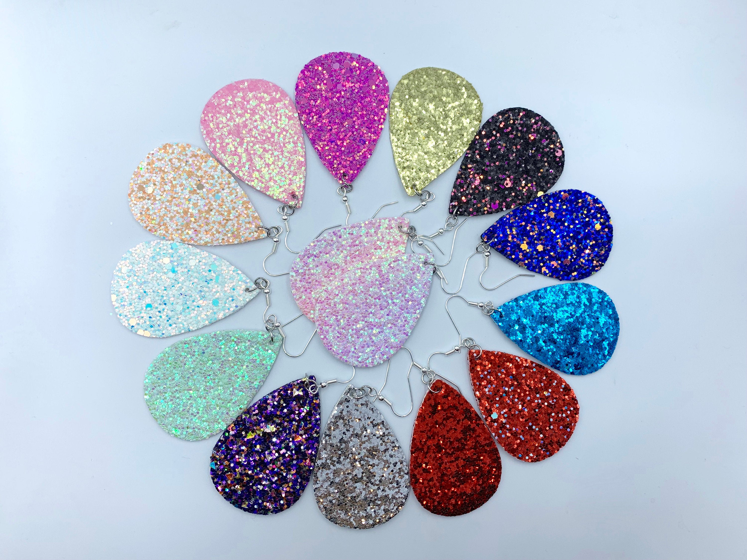 2pcs (1 pair), 56x38mm, Glitter PU Leather Drop Shaped Pendant / Earring - choose your colour