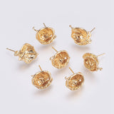1 pair(2pcs), 17.5x12x6mm, Brass Stud Earring Findings, Leaf Real Gold Plated