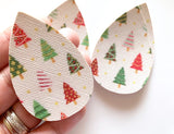 2pcs/4pcs, 60mmx40mm, PU Leather / Faux Leather Drop Shaped Die Cut / Pendant in Christmas Tree Prints