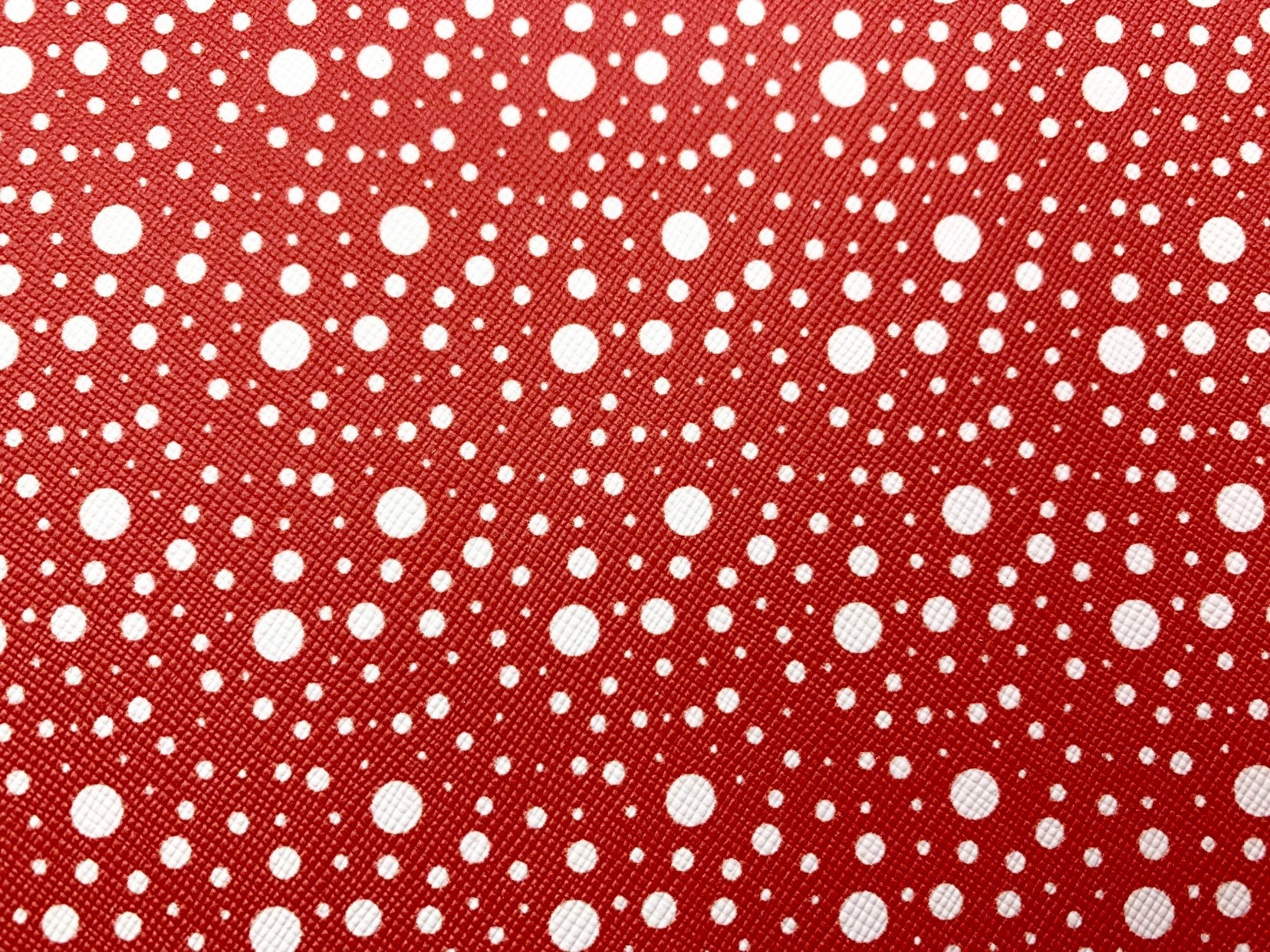 1 sheet, 20x34cm, Synthetic / PU Leather for DIY earring pendants purse or bow in red and white polka dot print