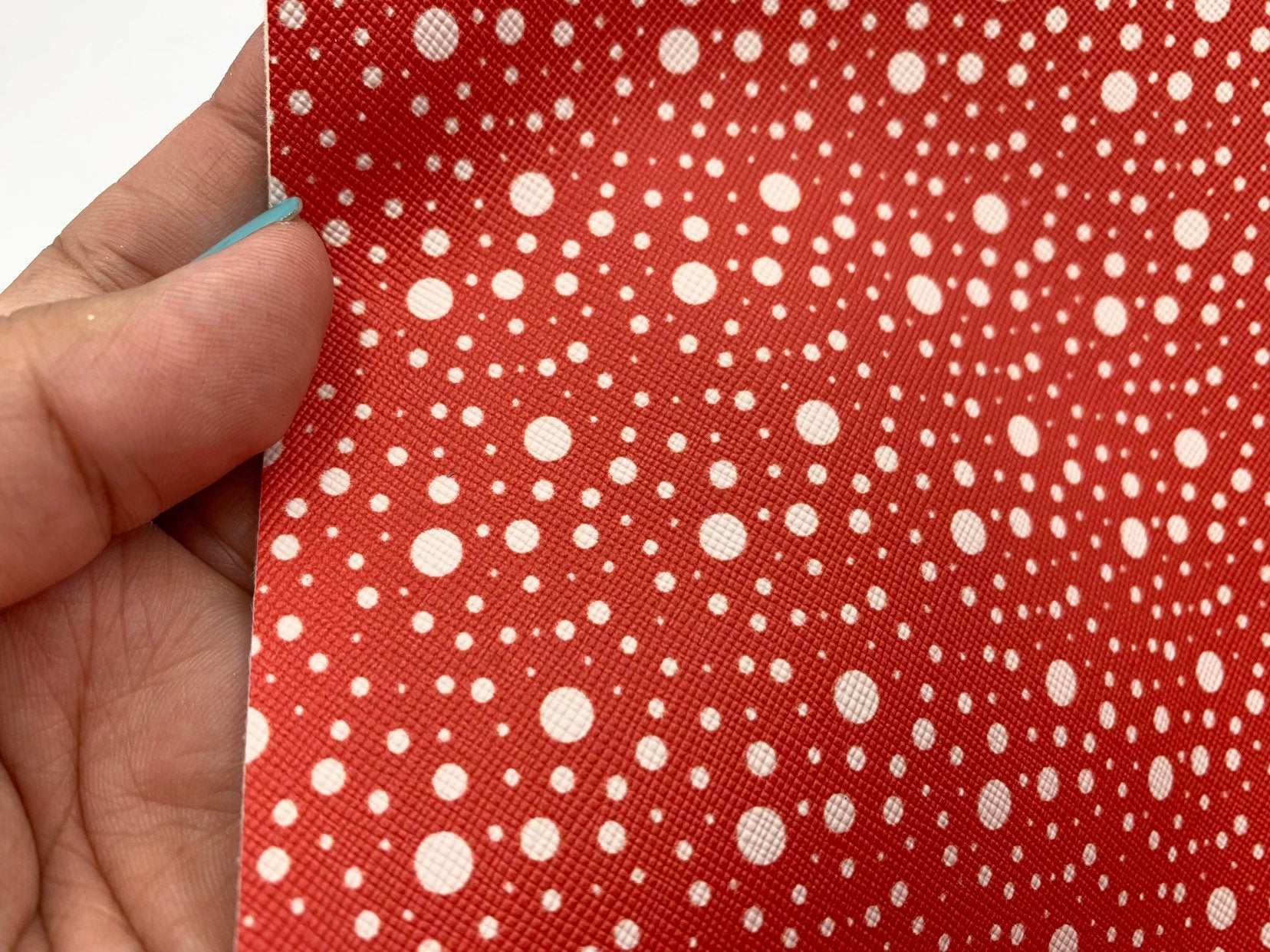 1 sheet, 20x34cm, Synthetic / PU Leather for DIY earring pendants purse or bow in red and white polka dot print