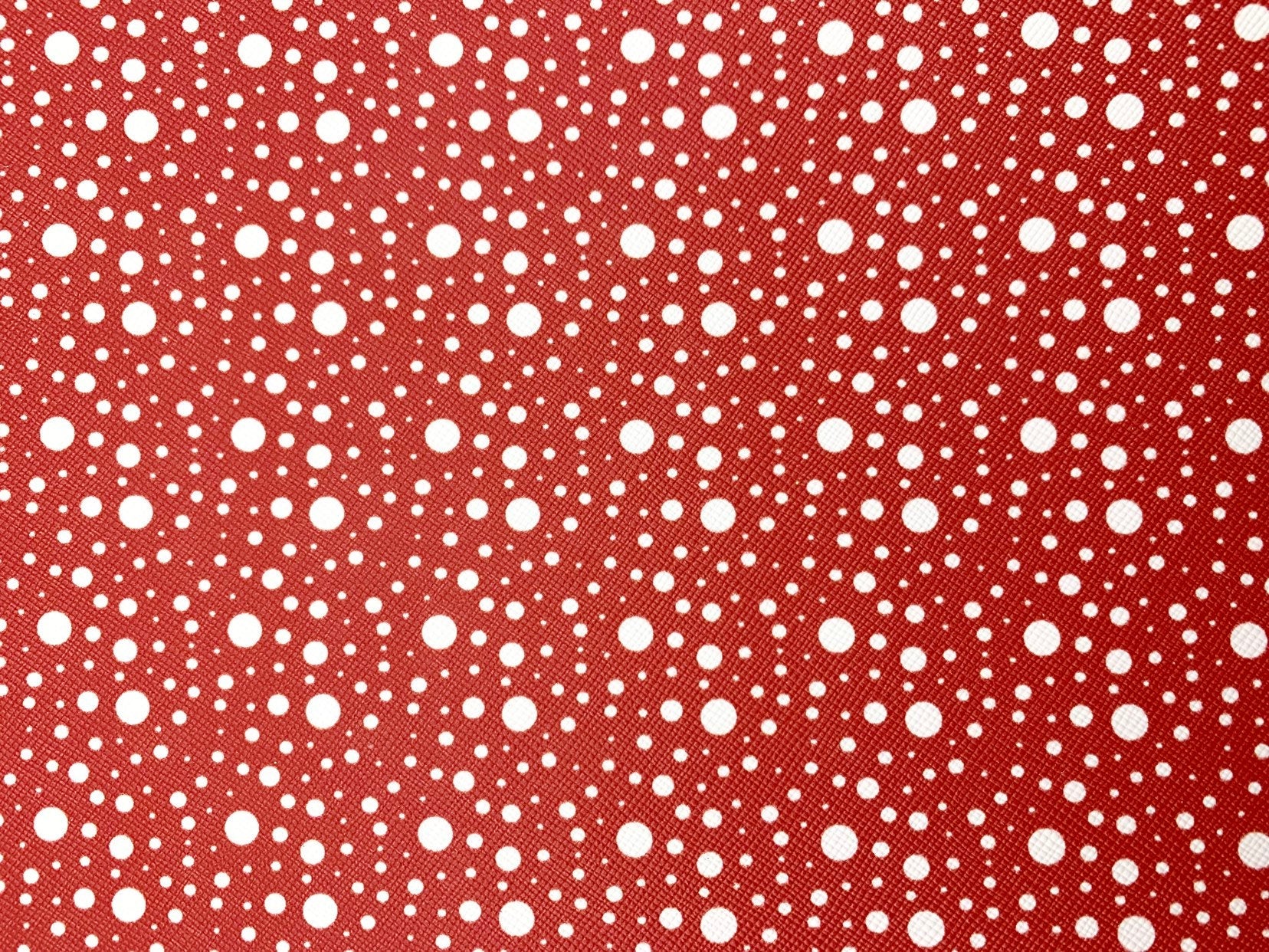 1 sheet, 20x34cm, Synthetic / PU Leather for DIY earring pendants purse or bow in red and white polka dot print