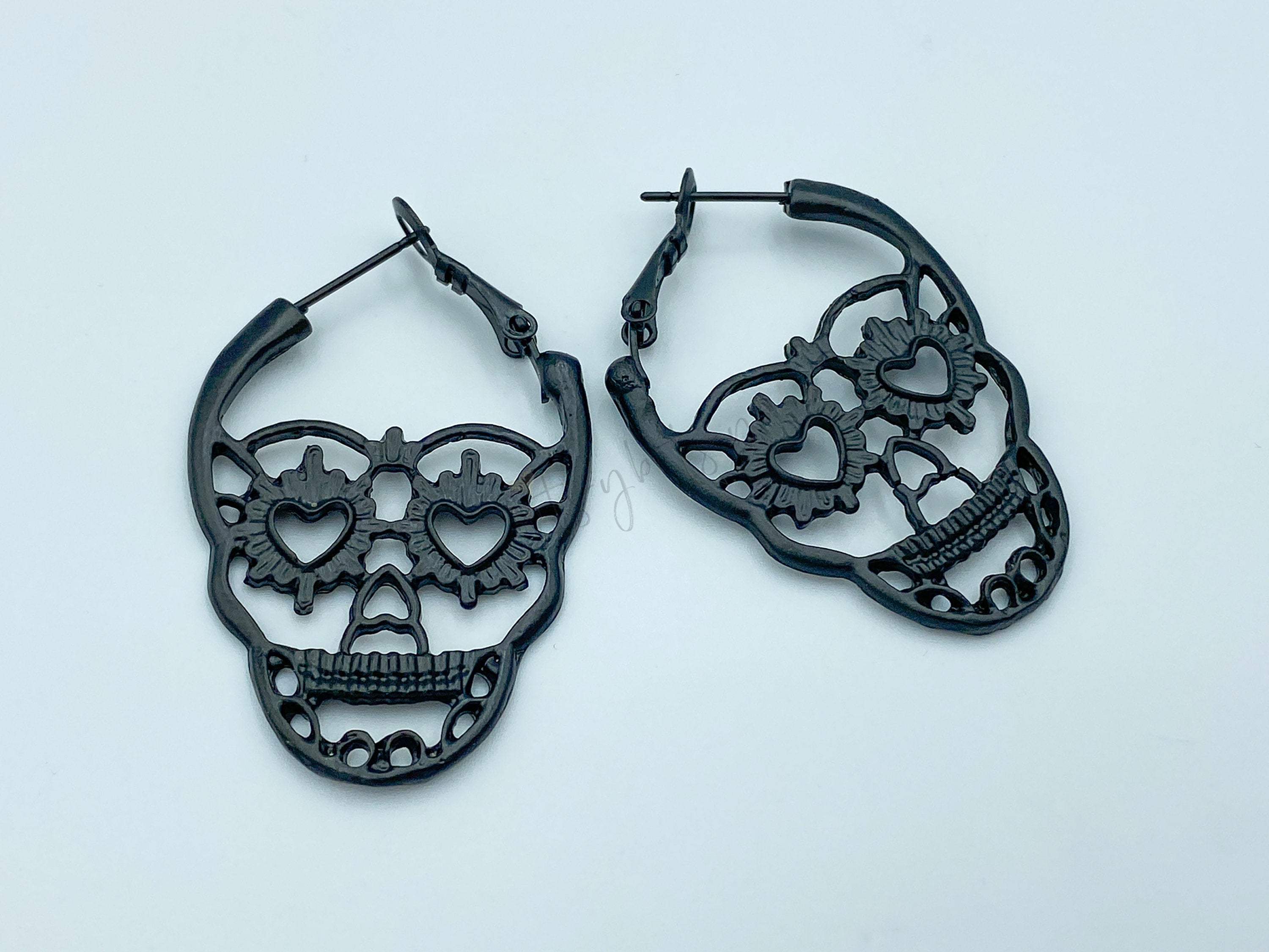 1 pair, 3.5cm , Halloween Hoop Earrings Silver Tone Skeleton Skull Mask - choose your colour
