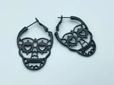 1 pair, 3.5cm , Halloween Hoop Earrings Silver Tone Skeleton Skull Mask - choose your colour