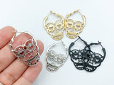 1 pair, 3.5cm , Halloween Hoop Earrings Silver Tone Skeleton Skull Mask - choose your colour