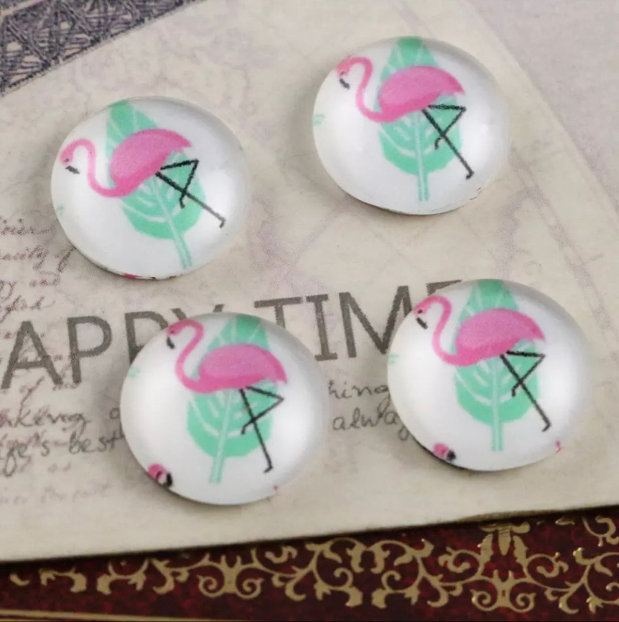 10pcs, 12mm Cabochons, in flamingo print
