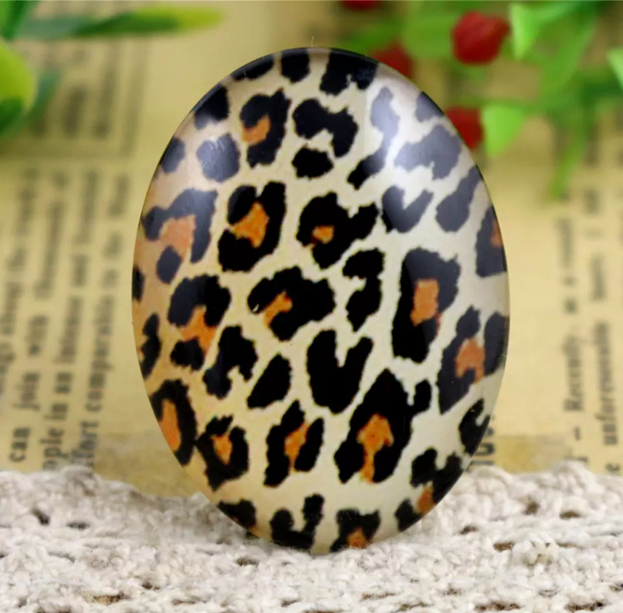 1pc, 30x40mm, Big Handmade Leopard Photo Glass Cabochons, Oval