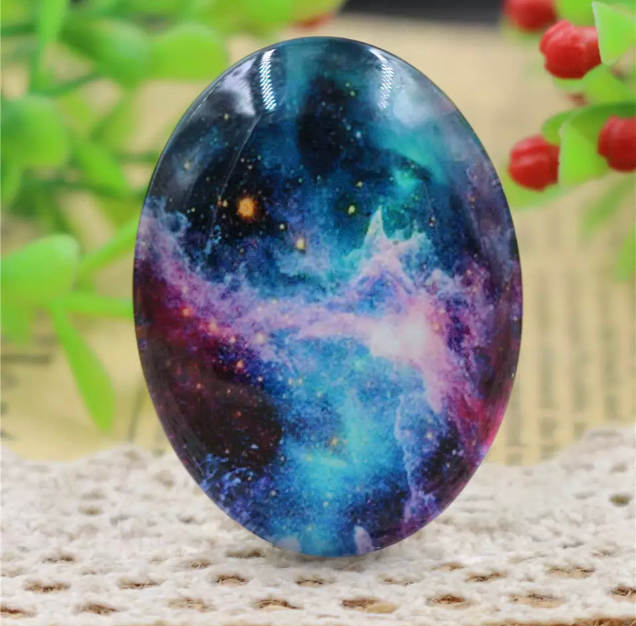 1pc, 30x40mm, Big Handmade Galaxy Photo Glass Cabochons, Oval