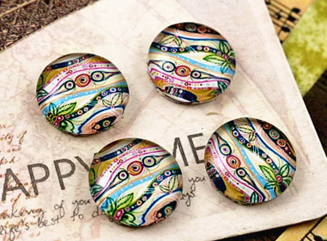 10pcs, 12mm Cabochons, in mixed print