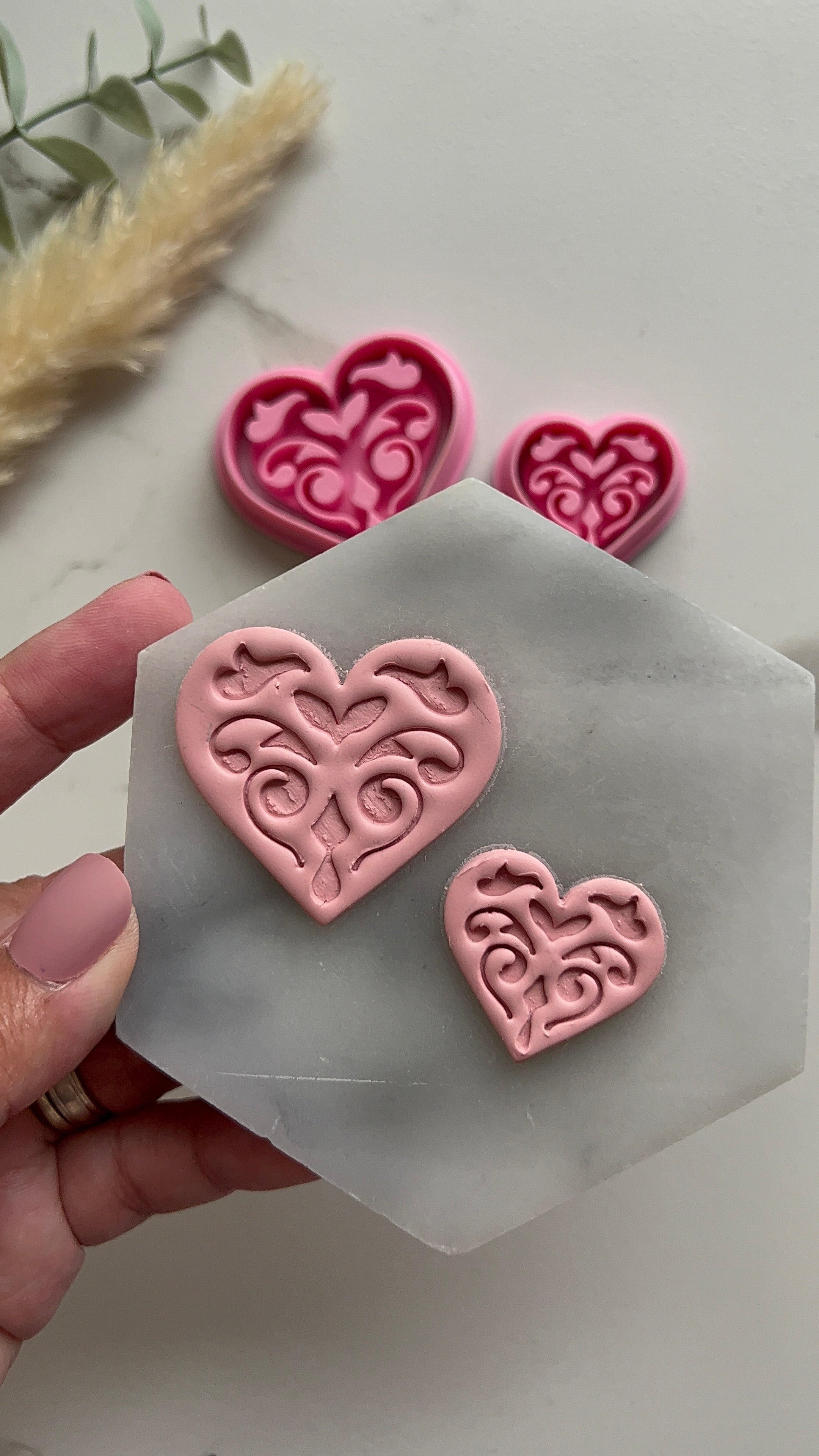 Damask Stamped Heart Shape Collection Polymer Clay  Cutter • Fondant Cutter • Cookie Cutter
