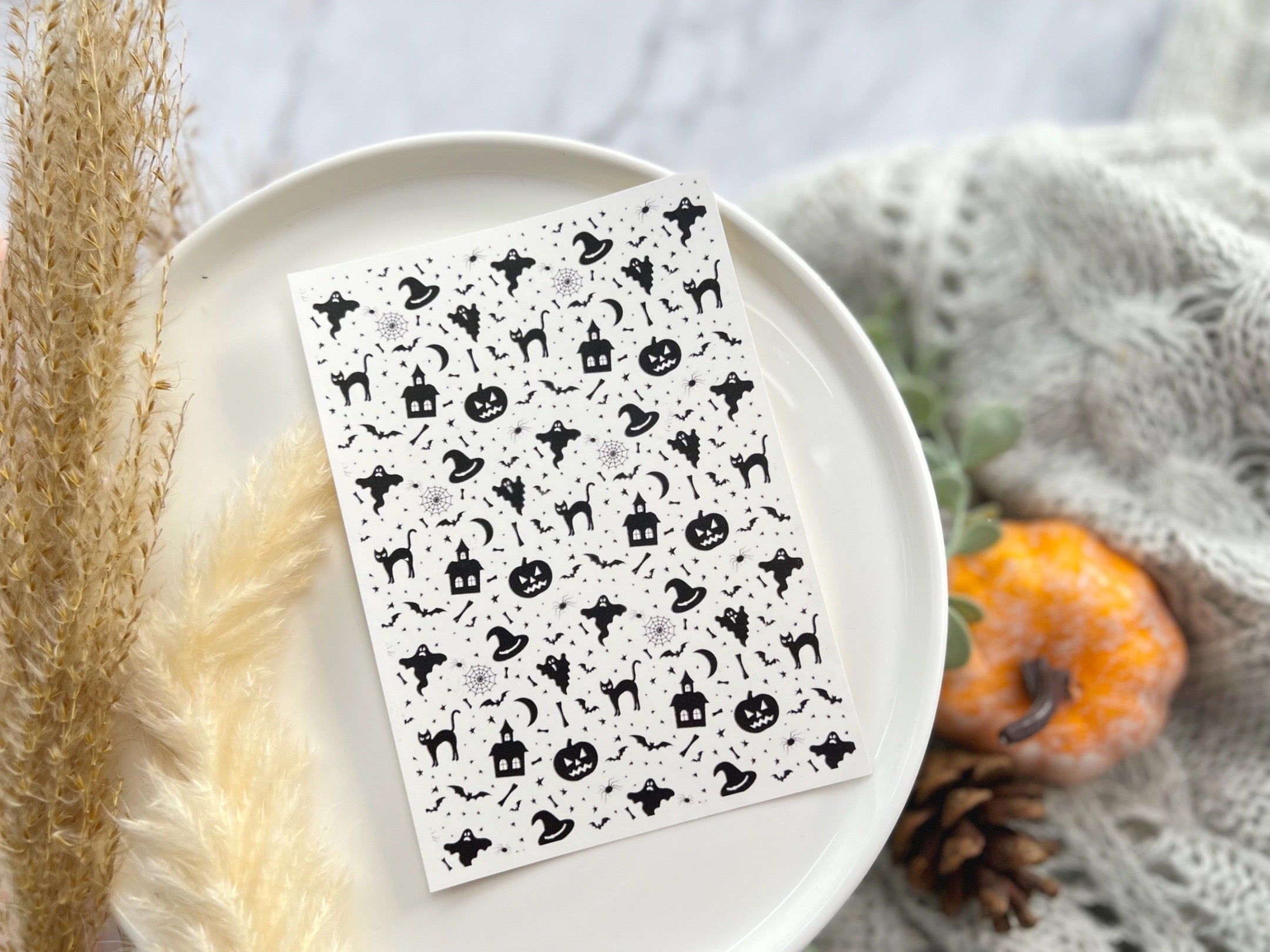 1 Sheet, Approx 13x90cm, Mixed Halloween Themed Water Decal Image Transfer for Polymer Clay / Ceramics