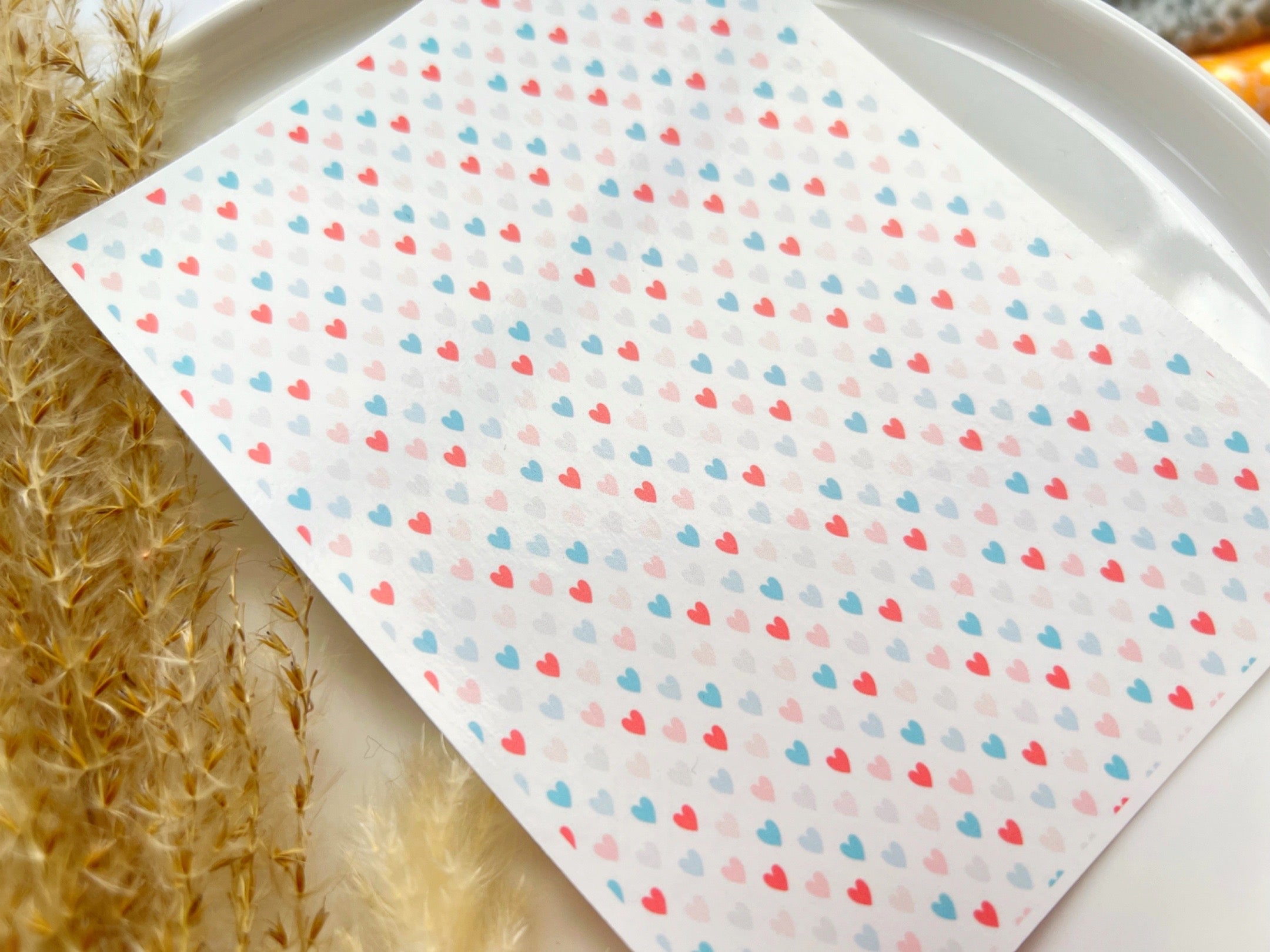 1 Sheet, Approx 13x90cm, Mini Heart Print Water Decal Image Transfer for Polymer Clay / Ceramics