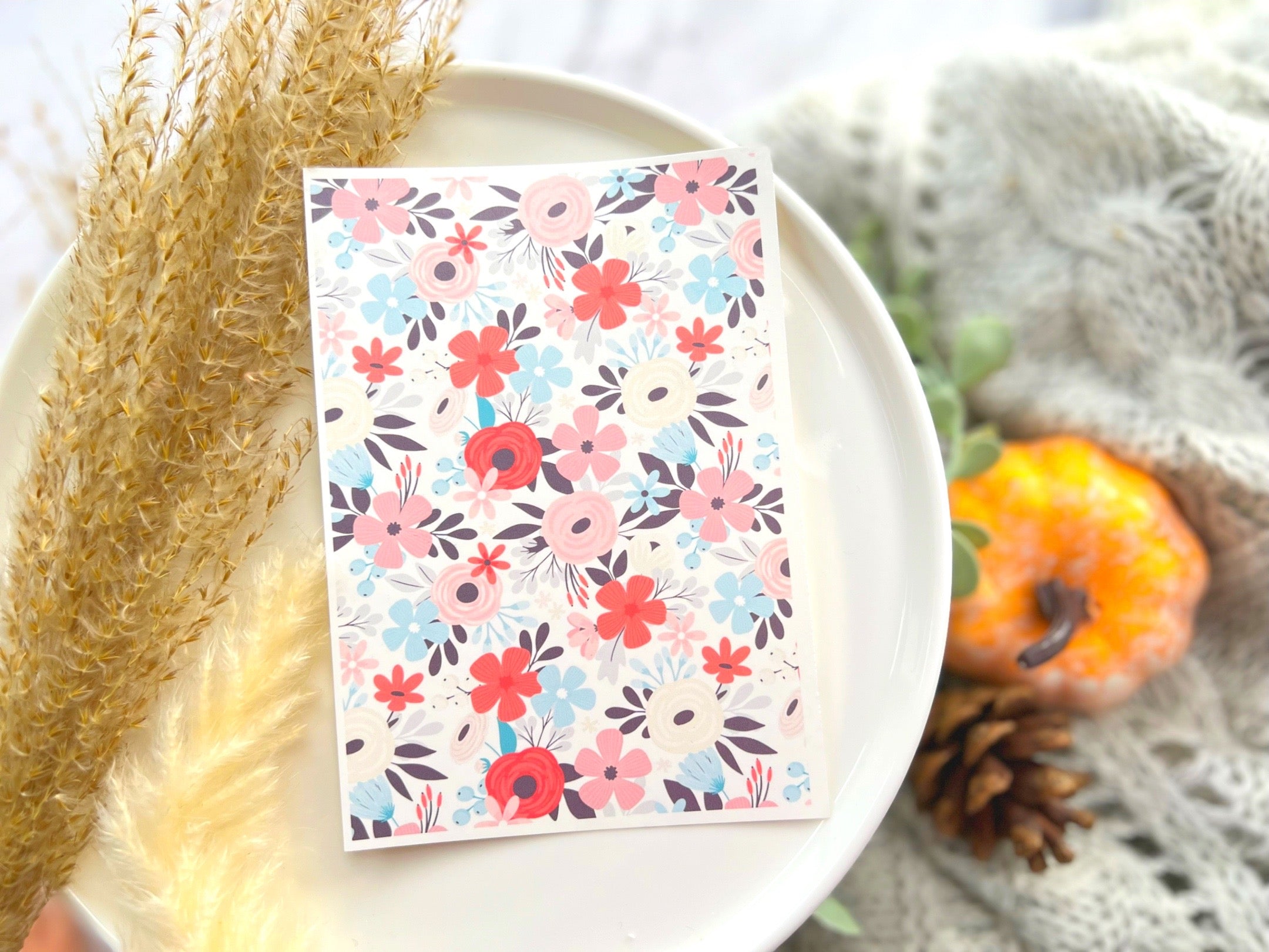 1 Sheet, Approx 13x90cm, Floral Print Water Decal Image Transfer for Polymer Clay / Ceramics