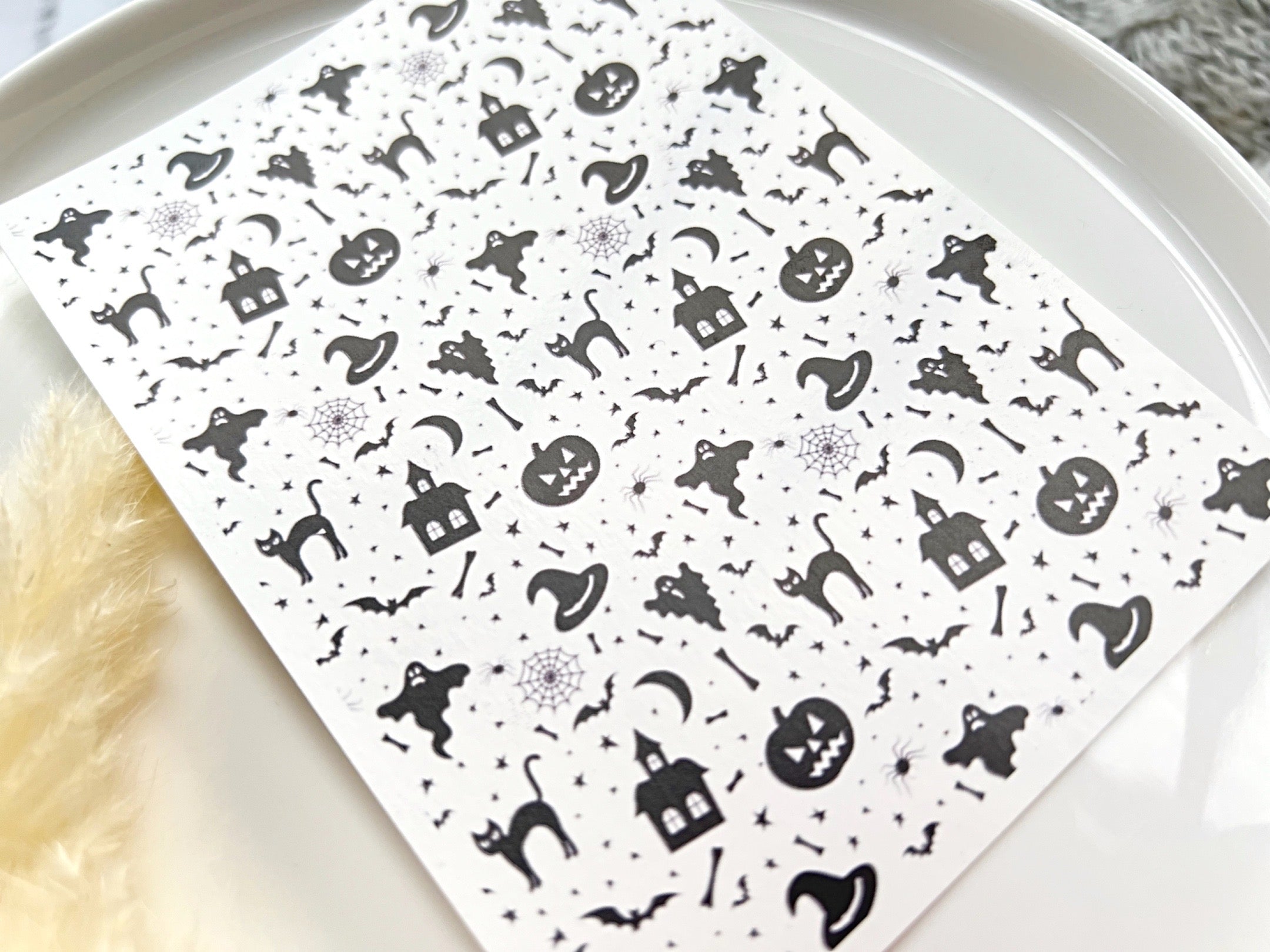 1 Sheet, Approx 13x90cm, Mixed Halloween Themed Water Decal Image Transfer for Polymer Clay / Ceramics
