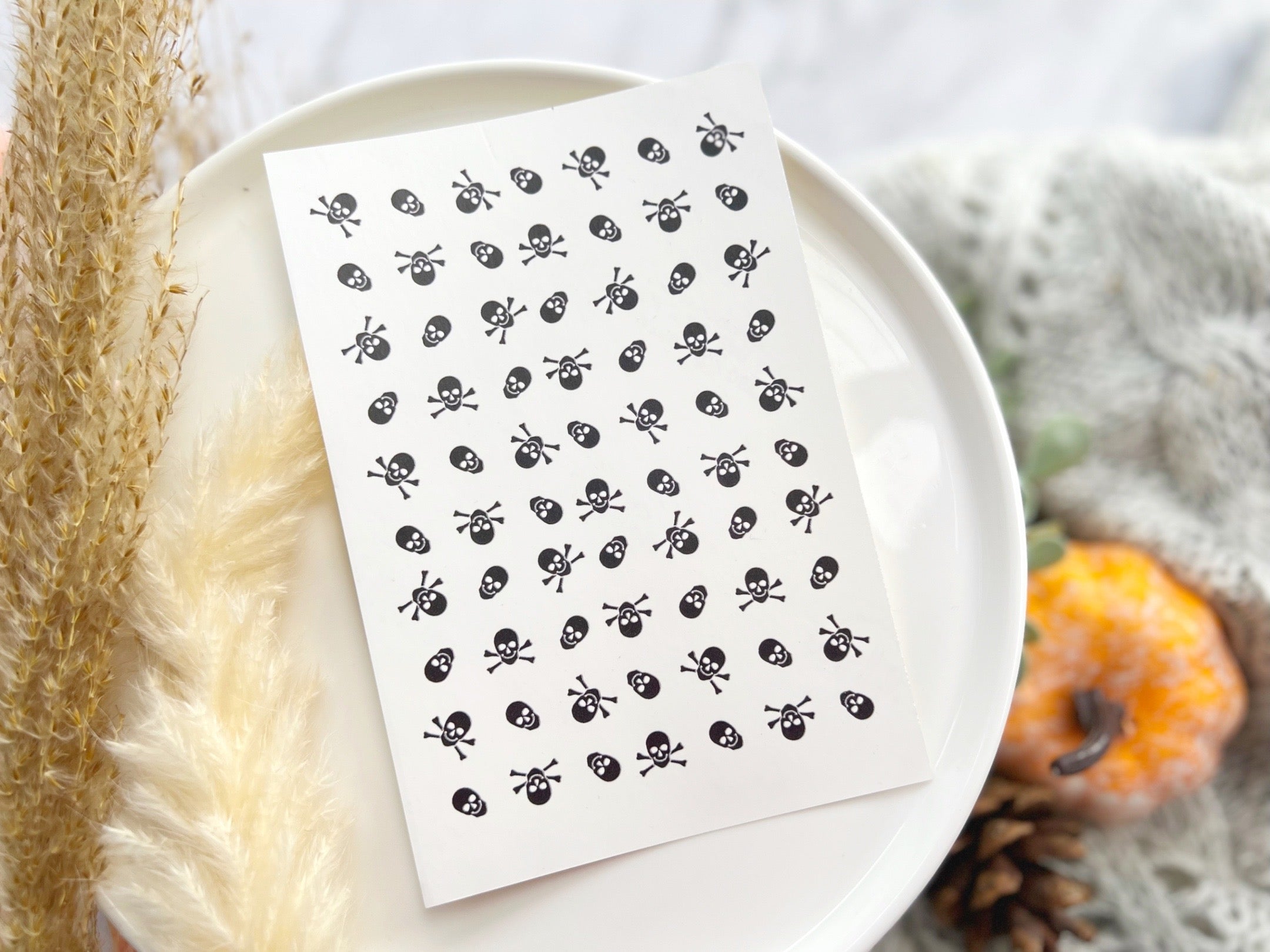 1 Sheet, Approx 14x90cm, Skull Halloween Themed Water Decal Image Transfer for Polymer Clay / Ceramics