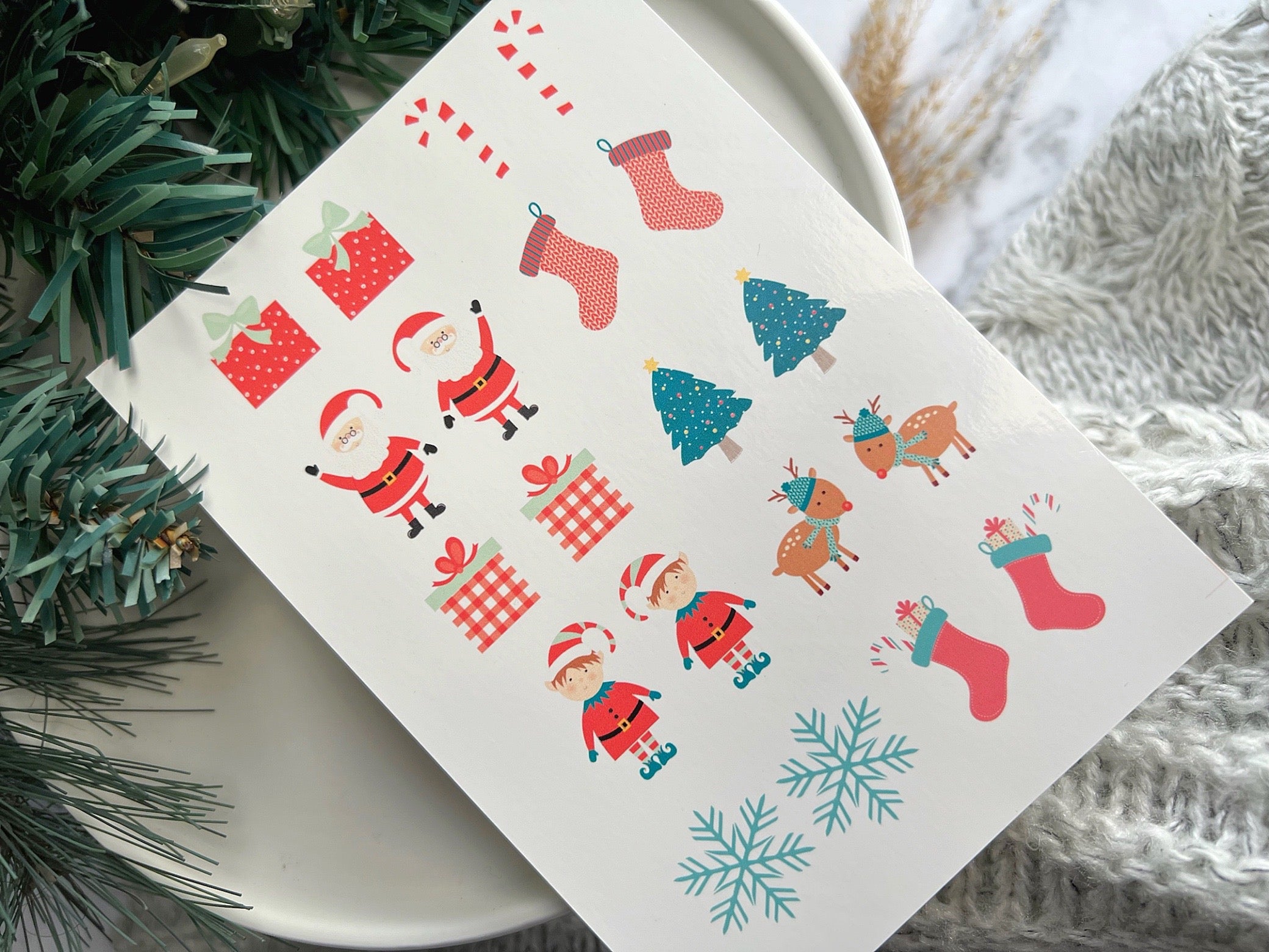 1 Sheet, Approx 13x90cm, Christmas Print Water Decal Image Transfer for Polymer Clay / Ceramics