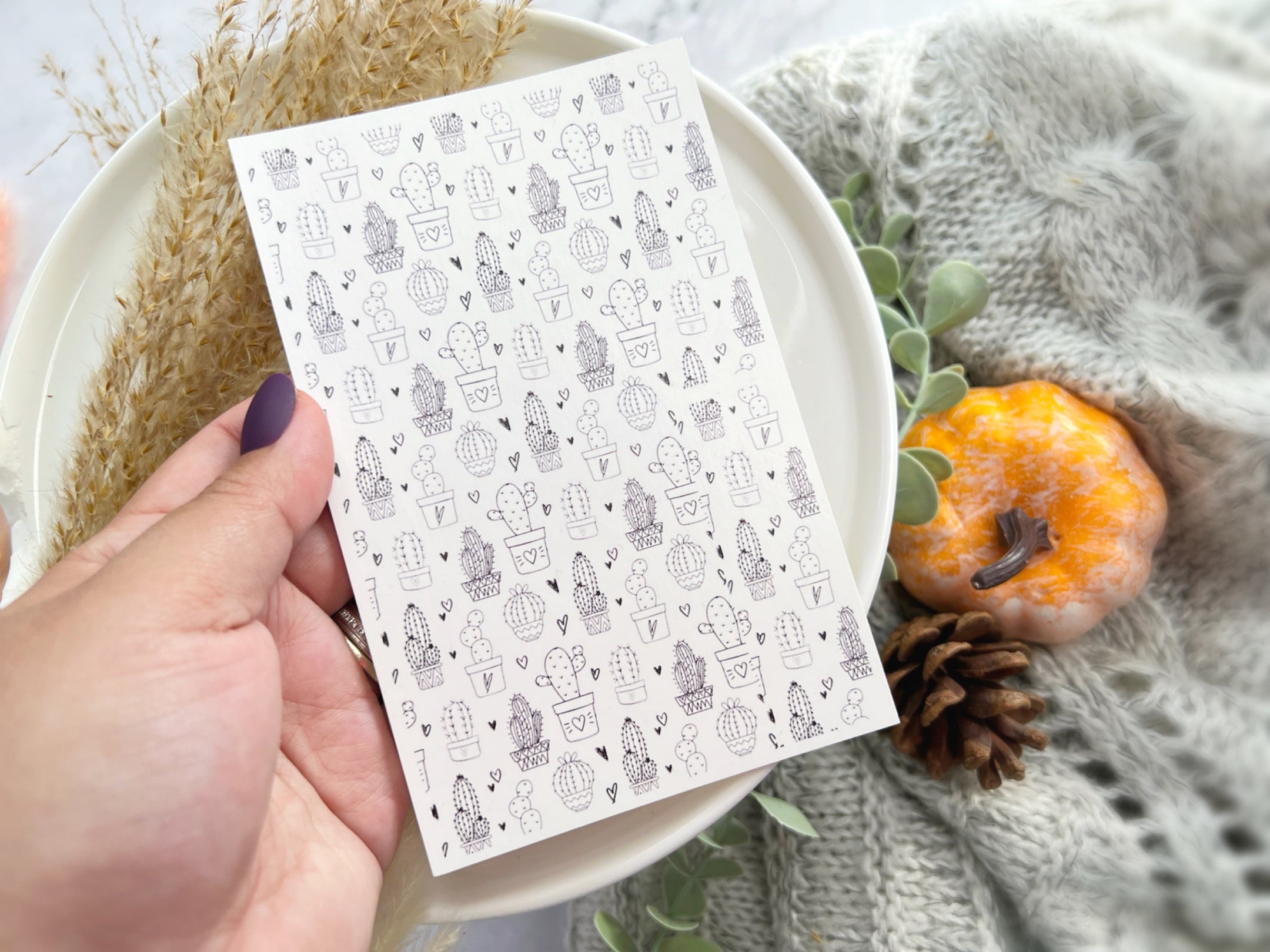 1 Sheet, Approx 13x90cm, Cactus Print Water Decal Image Transfer for Polymer Clay / Ceramics