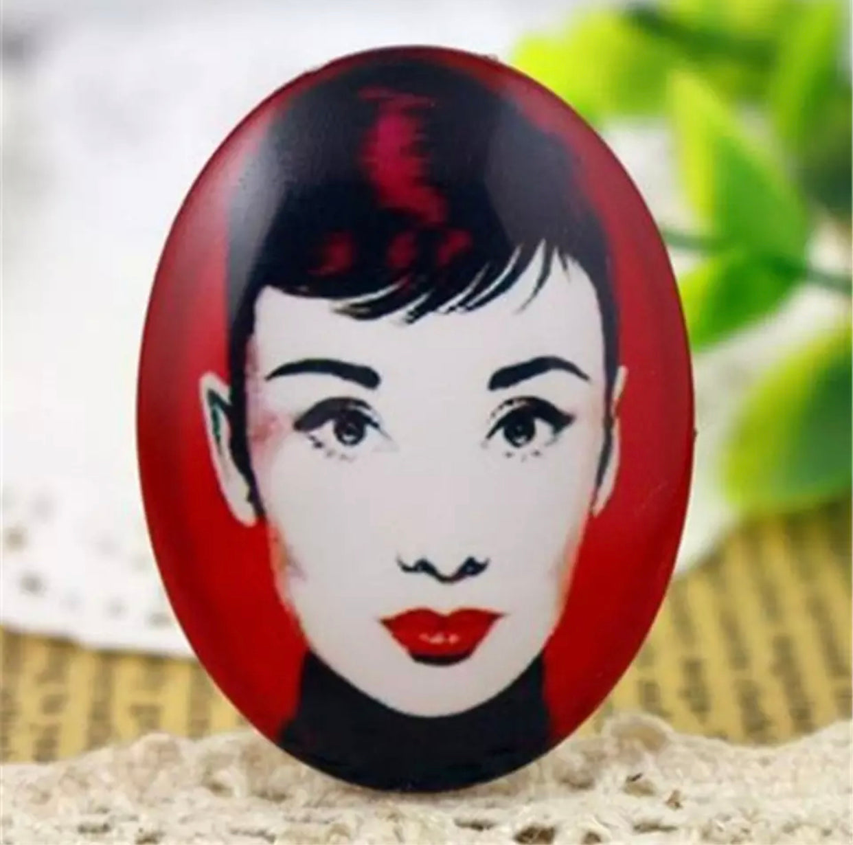 1pc, 30x40mm, Big Handmade Audrey Photo Glass Cabochons, Oval