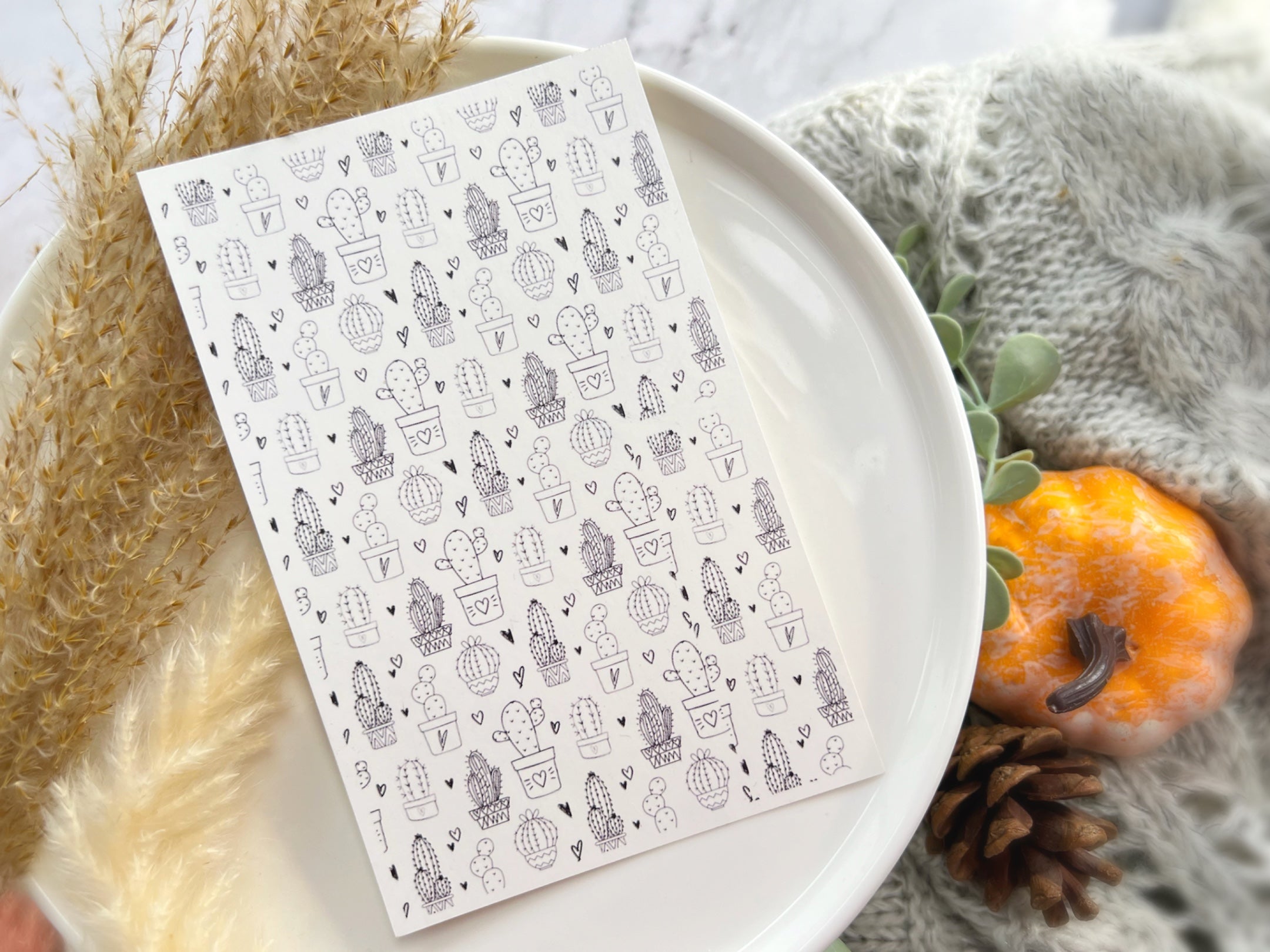 1 Sheet, Approx 13x90cm, Cactus Print Water Decal Image Transfer for Polymer Clay / Ceramics