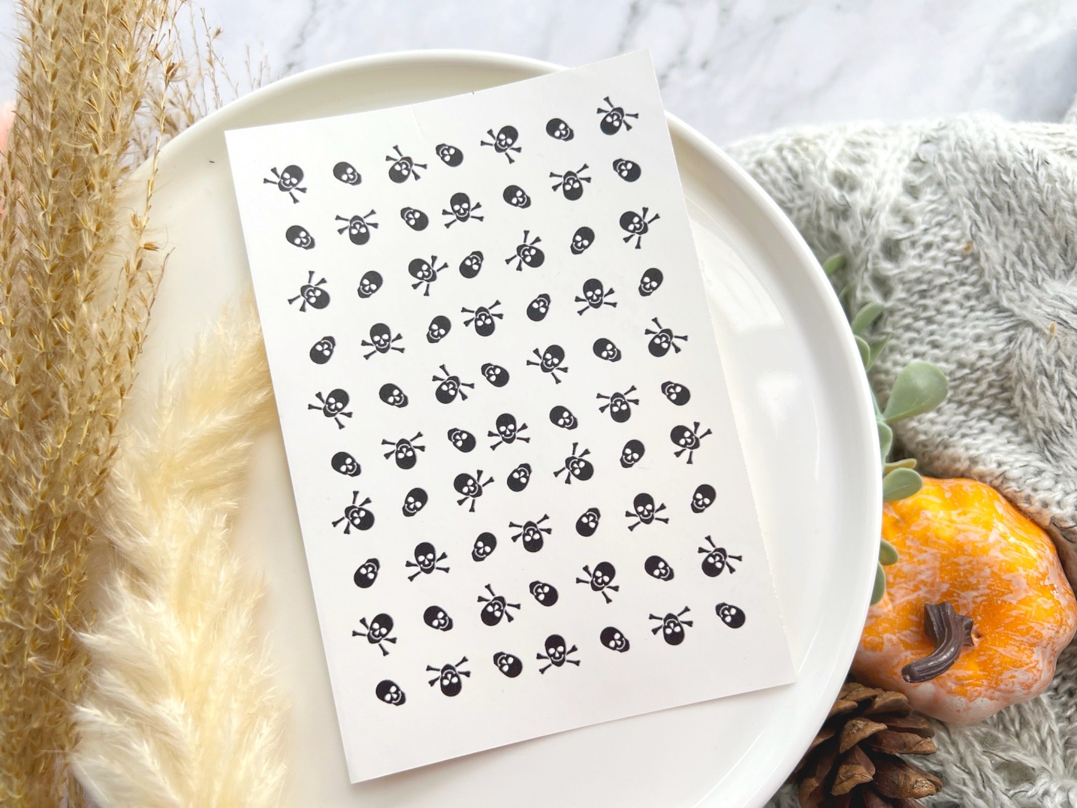 1 Sheet, Approx 14x90cm, Skull Halloween Themed Water Decal Image Transfer for Polymer Clay / Ceramics
