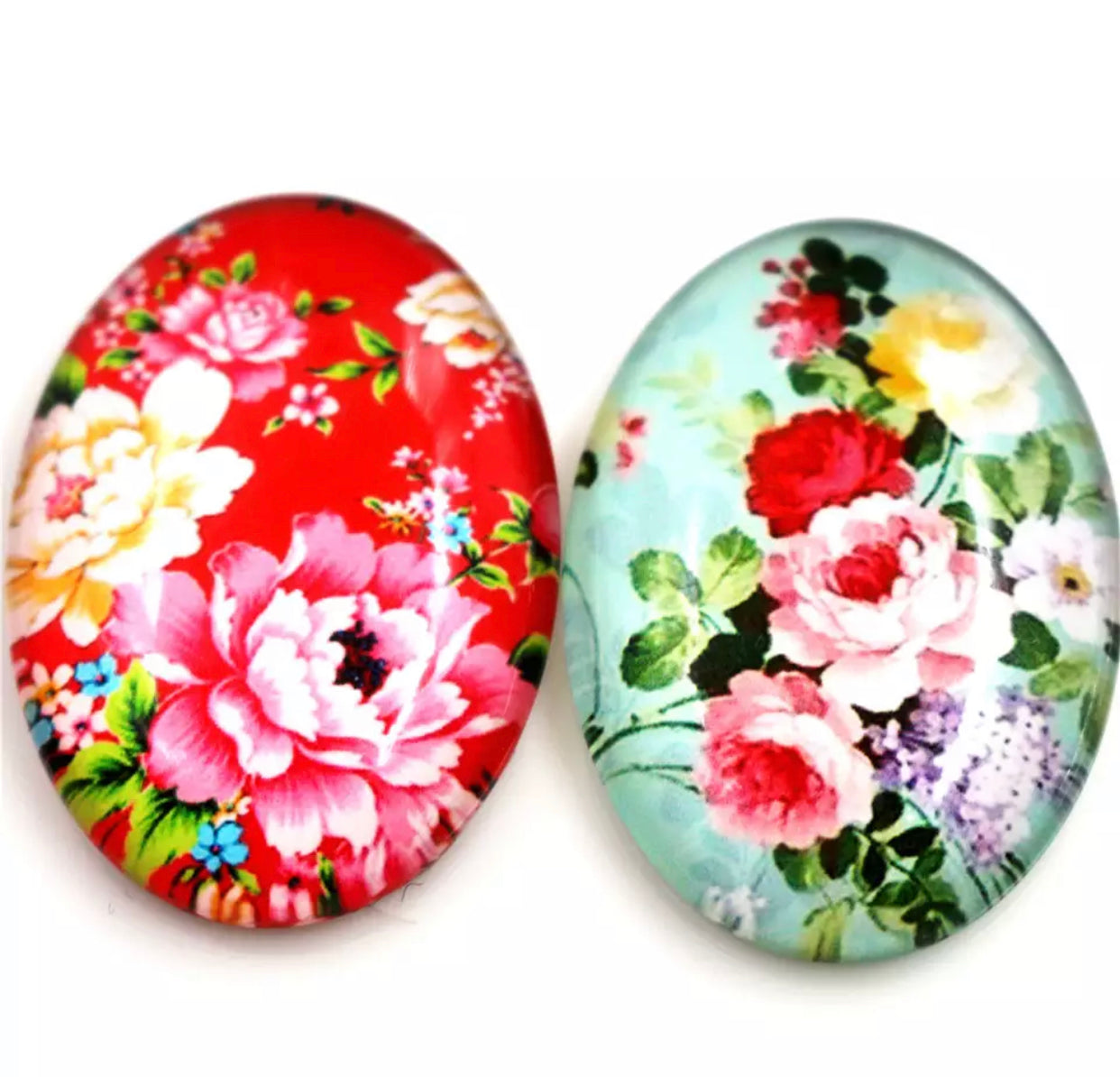 1pc, 30x40mm, Big Handmade Floral Photo Glass Cabochons, Oval