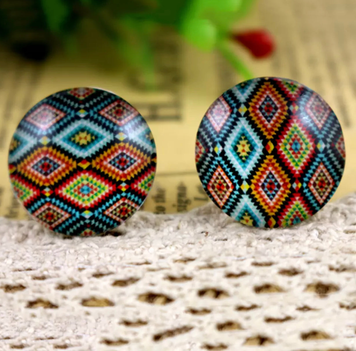 2pcs, 20mm Glass Cabochons in patterned prints