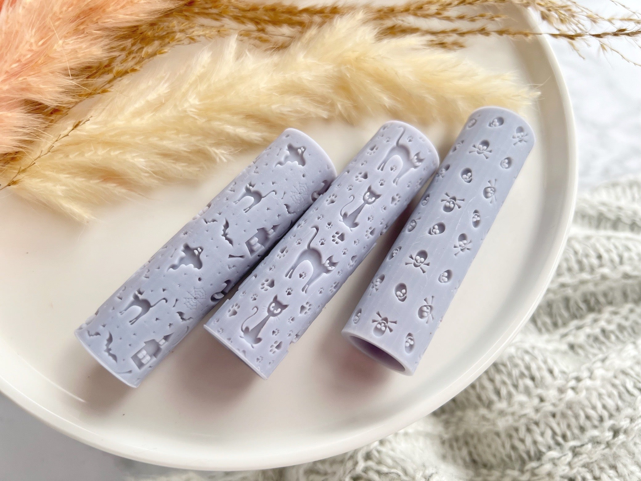 Halloween Bat Skull Cat Print Texture Roller •  Polymer Clay Roller